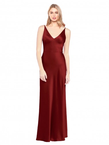 Cheapest Burgundy V-Neck Sleeveless V-Back A-Line Formal Evening Dress