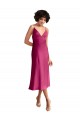 Fuchsia V-Neck Sleeveless Low Back Stretch Satin A-Line Formal Evening Gown