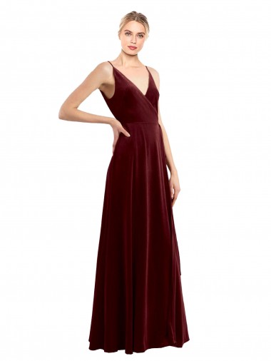 Cheapest Burgundy V-Neck Sleeveless V-Back A-Line Evening Dress