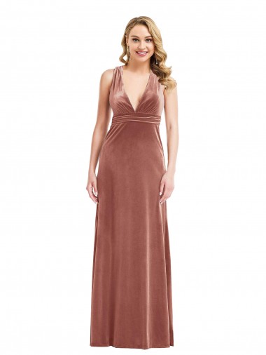 Cheapest Cinnamon Rose V-Neck Sleeveless Open Back A-Line Evening Dress