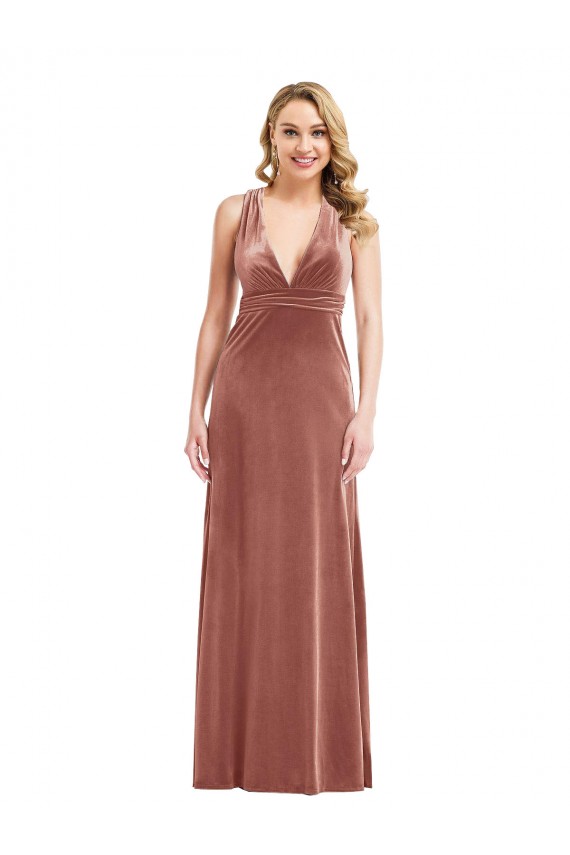 Cinnamon Rose V-Neck Sleeveless Open Back A-Line Evening Dress