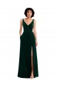 Dark Green V-Neck Sleeveless V-Back A-Line Evening Gown