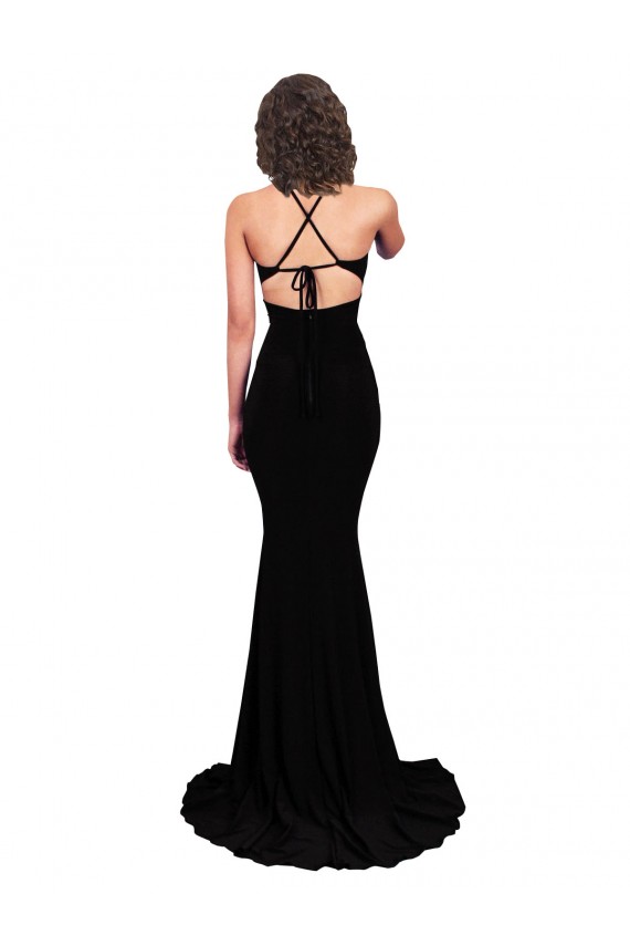 Black V-Neck Sleeveless Open Back Mermaid Formal Evening Dress