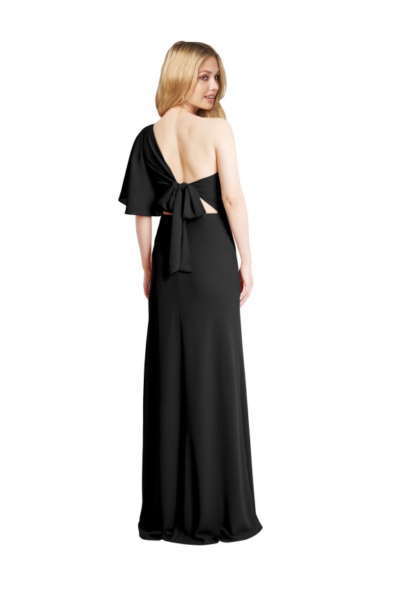 Black One Shoulder Flutter Sleeves Sheath Formal Evening Dress
