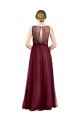 Burgundy Boat Neck Sleeveless Keyhole Back A-Line Semi Formal Evening Dress