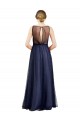 Burgundy Boat Neck Sleeveless Keyhole Back A-Line Semi Formal Evening Dress
