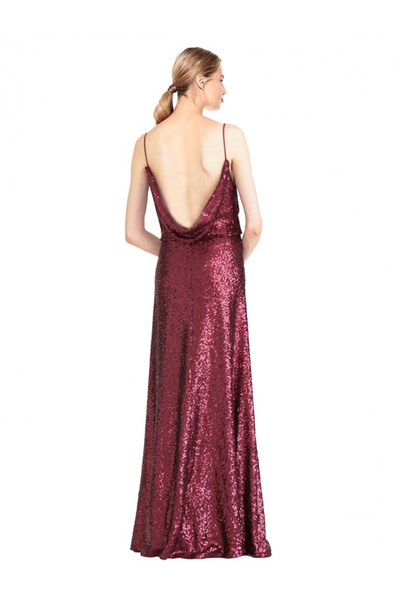 Burgundy High Neck Sleeveless Sequin A-Line Formal Evening Dress
