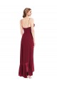 Burgundy V-Neck Sleeveless Low Back A-Line High Low Evening Dress