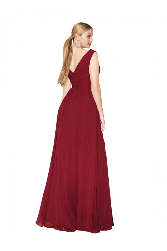 Burgundy High Neck Sleeveless V-Back A-Line Black Tie Evening Dress