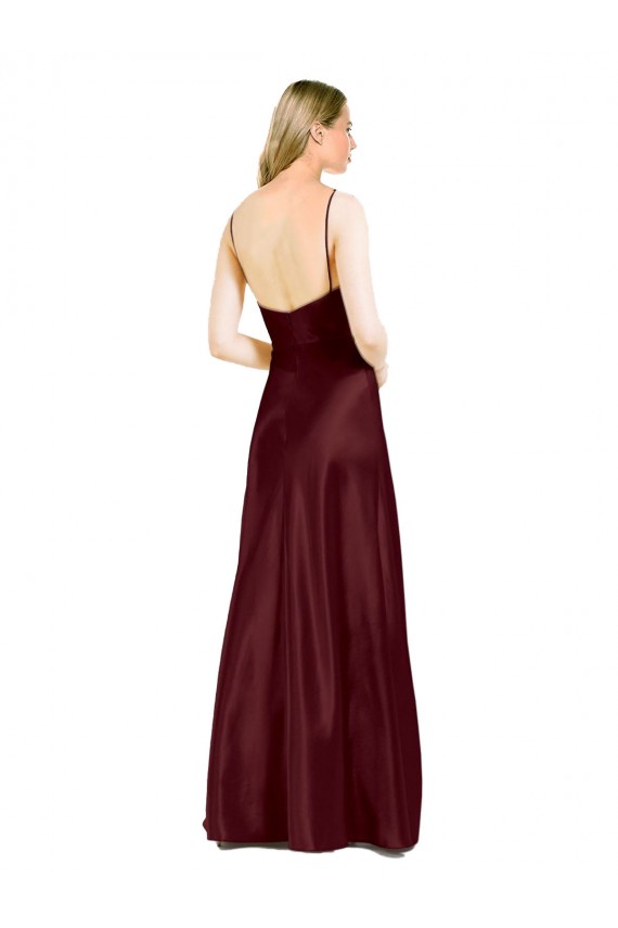 Burgundy Gold V-Neck Sleeveless A-Line Evening Dress