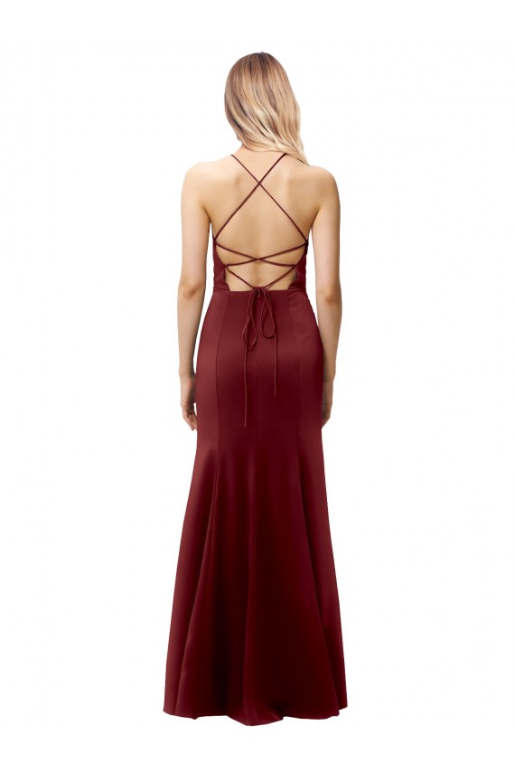 Burgundy Gold High Neck Sleeveless Open Back Mermaid Formal Evening Dress