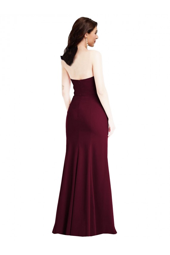 Burgundy Gold Strapless Sleeveless Trumpet Semi Formal Evening Dress