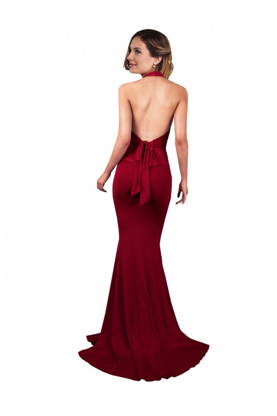 Burgundy V-Neck Sleeveless Open Back Mermaid Formal Evening Dress