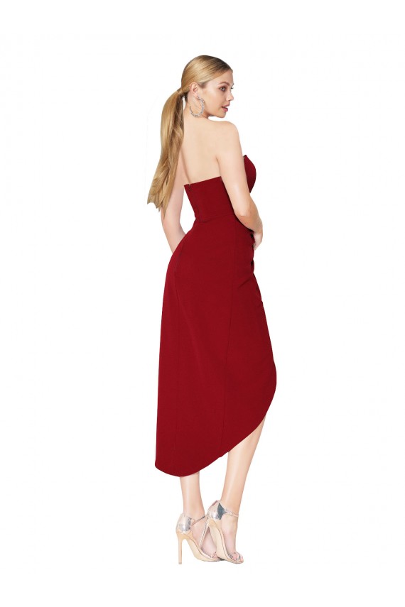 Burgundy High Neck Sleeveless Mermaid High Low Evening Dress