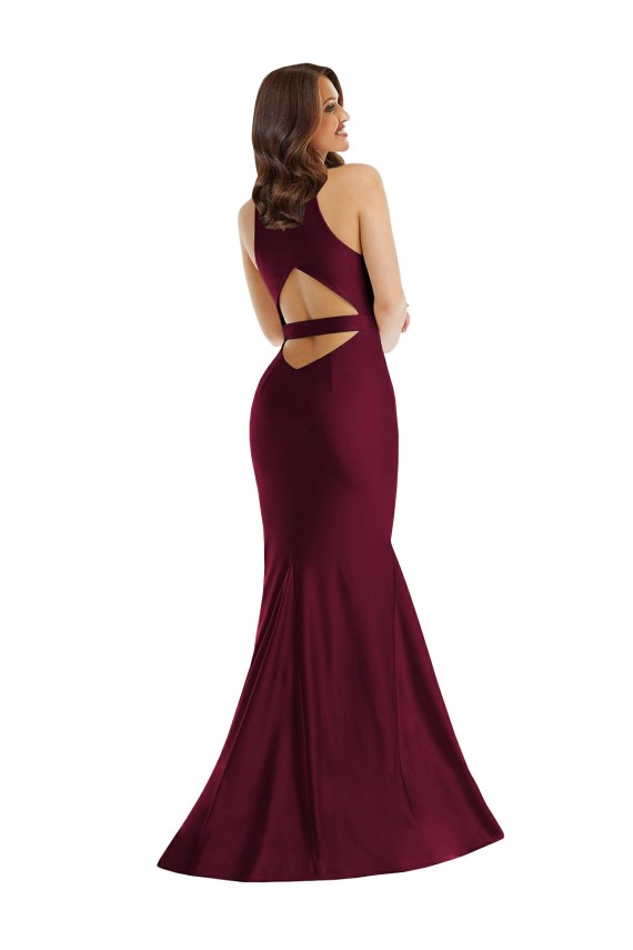 Burgundy V-Neck Sleeveless Open Back Mermaid Plus Size Formal Evening Dress