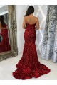 Burgundy Sweetheart Sleeveless Sheath Evening Dress