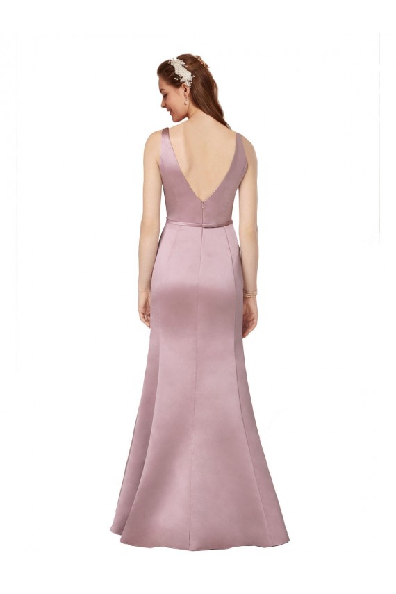 Burgundy V-Neck Sleeveless V-Back Sheath Formal Evening Dress