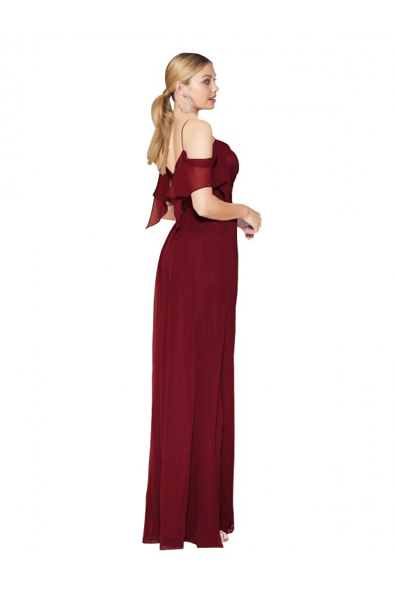 Burgundy High Neck Cold Shoulder V-Back Trumpet Formal Evening Dress