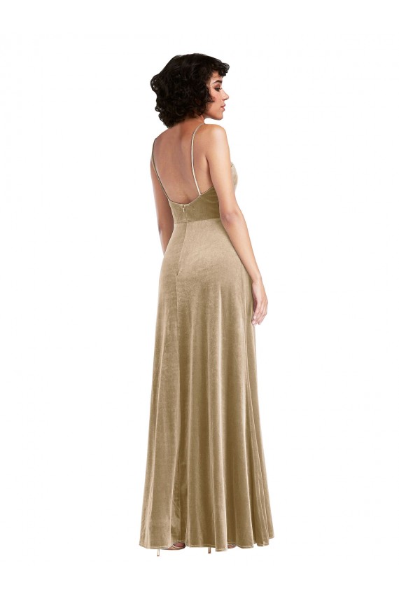 Champagne Square Neck Sleeveless Low Back A-Line Formal Evening Dress