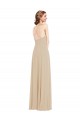 Champagne V-Neck Sleeveless Open Back A-Line Semi Formal Evening Dress