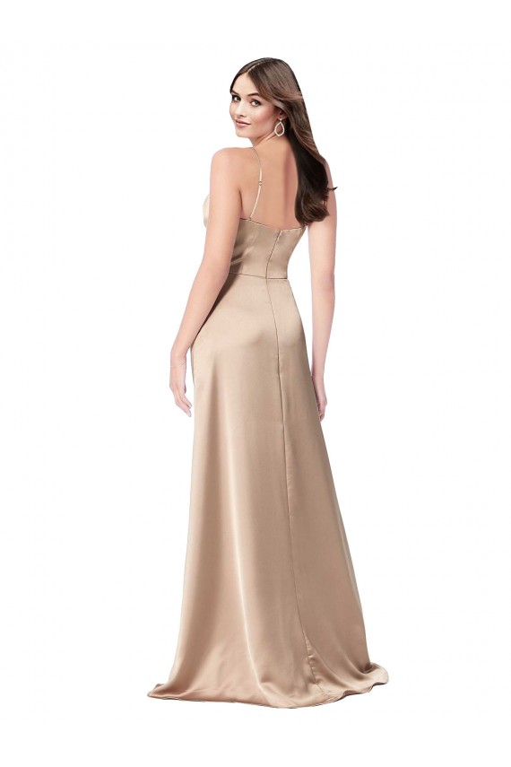 Champagne Pink V-Neck Sleeveless Low Back A-Line Formal Evening Dress