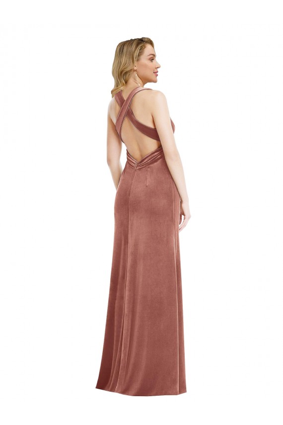 Cinnamon Rose V-Neck Sleeveless Open Back A-Line Evening Dress
