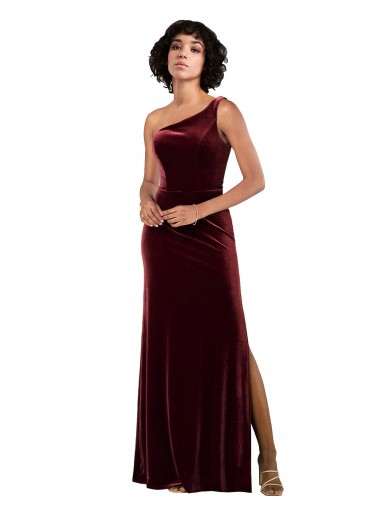 Cheapest Burgundy One Shoulder Sleeveless Column Formal Evening Dress