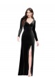 Black V-Neck Long Sleeves V-Back Column Formal Evening Dress
