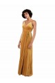 Gold V-Neck Sleeveless V-Back Column Black Tie Evening Dress