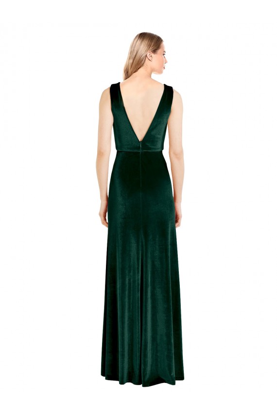 Dark Green V-Neck Sleeveless V-Back A-Line Evening Dress