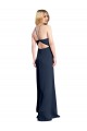 Dark Navy Halter Neck Sleeveless Open Back A-Line Formal Evening Dress
