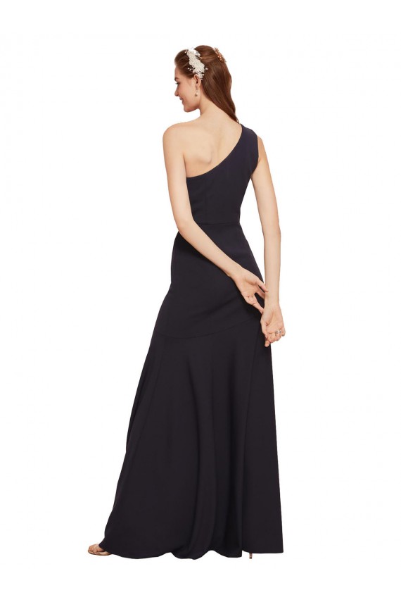 Dark Navy One Shoulder Sleeveless A-Line Formal Evening Dress
