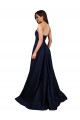 Dark Navy High Neck Sleeveless Low Back A-Line Formal Dress