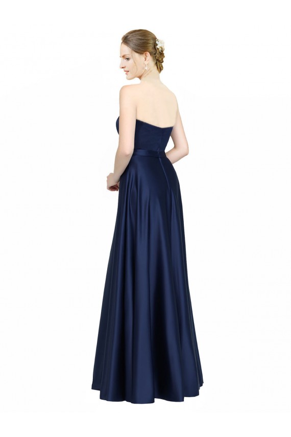 Dark Navy Sweetheart Sleeveless Low Back A-Line Black Tie Evening Dress