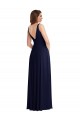 Dark Navy V-Neck Sleeveless V-Back A-Line Black Tie Evening Dress