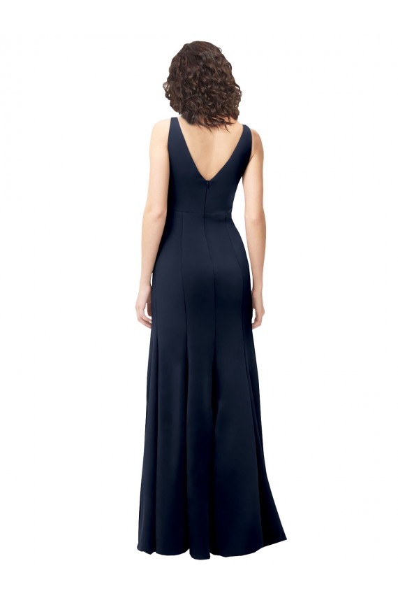 Dark Navy High Neck Sleeveless V-Back A-Line Formal Dress
