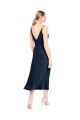 Dark Navy V-Neck Sleeveless V-Back Stretch Satin A-Line Formal Evening Dress