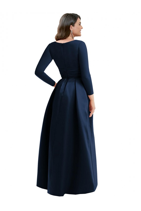 Dark Navy V-Neck Long Sleeves Ball Dress High Low Plus Size Evening Dress
