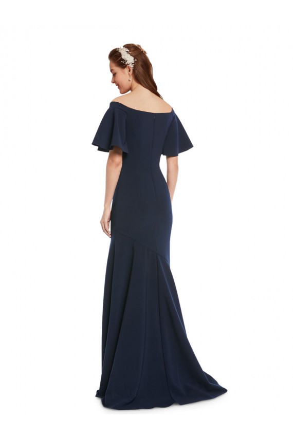 Dark Navy Off the Shoulder Short Sleeves Mermaid Evening Dress