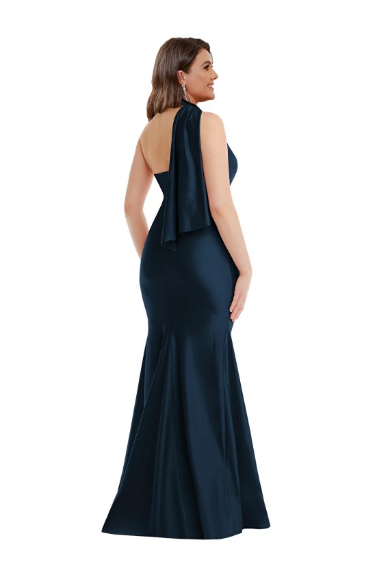 Dark Navy Halter Neck Sleeveless Mermaid Plus Size Formal Evening Dress