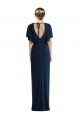 Dark Navy Bateau Neck Short Sleeves Open Back Sheath Semi Formal Evening Dress