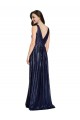 Dark Navy V-Neck Sleeveless V-Back Sheath Formal Evening Dress