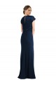 Dark Navy Off the Shoulder Cap Sleeves Keyhole Back Trumpet Formal Evening Dress