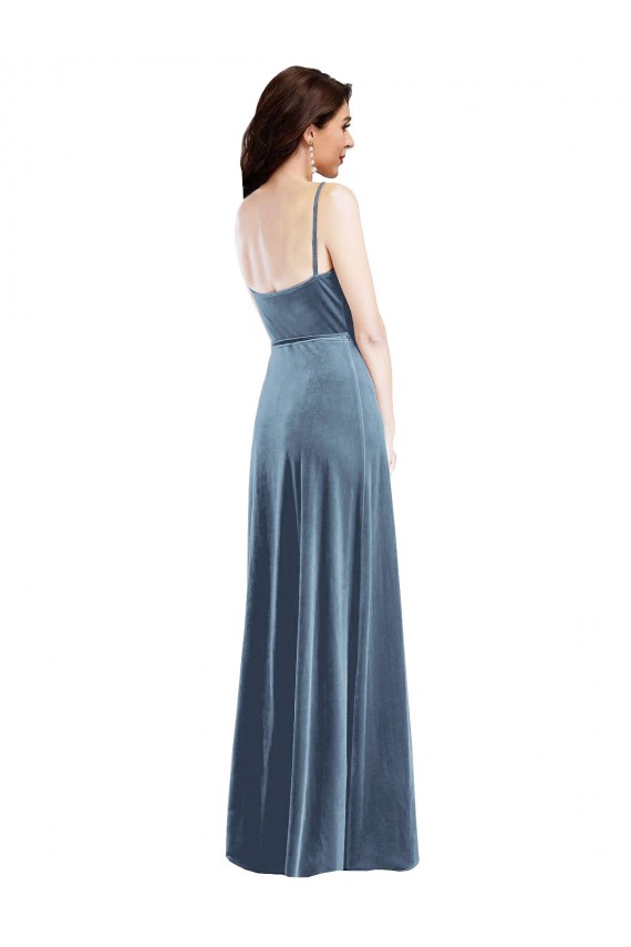Dusty Blue Sweetheart Sleeveless Low Back A-Line Semi Formal Evening Dress