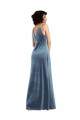 Dusty Blue Cowl Neck Sleeveless V-Back Sheath Evening Dress