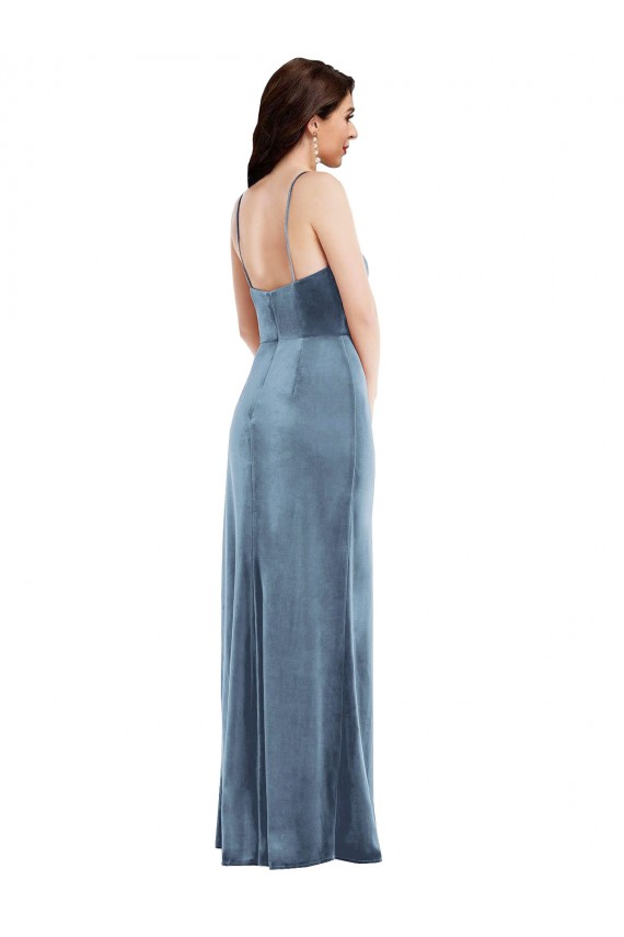 Dusty Blue Sweetheart Sleeveless Low Back Trumpet Formal Evening Dress