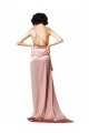 Dusty Pink One Shoulder Sleeveless Open Back A-Line Formal Evening Dress