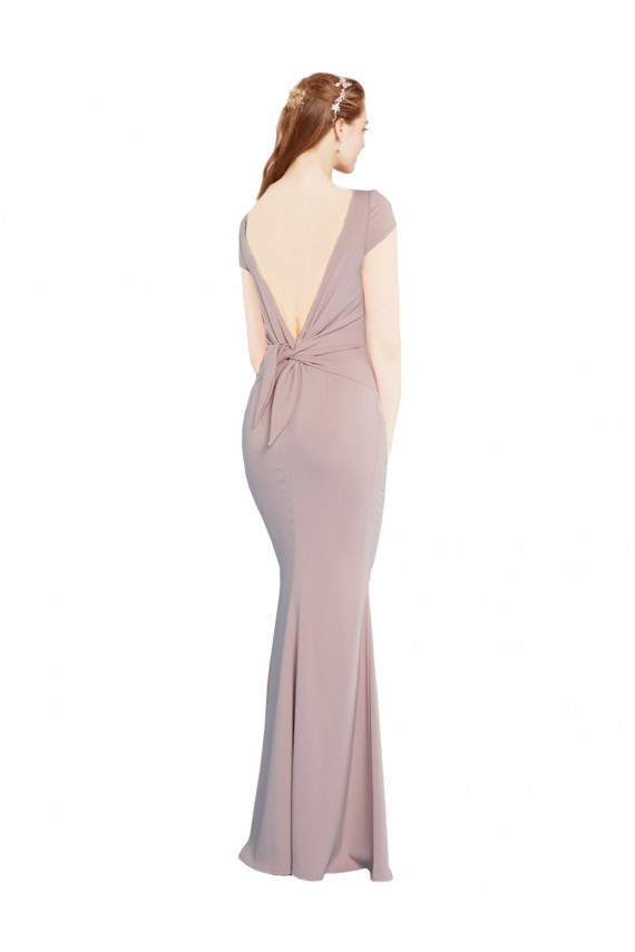 Dusty Pink Boat Neck Cap Sleeves Tie Back Mermaid Formal Evening Dress