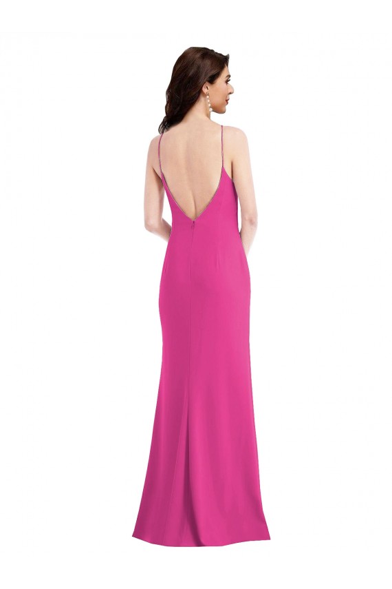 Fuchsia High Neck Sleeveless Open Back Trumpet Formal Evening Dress