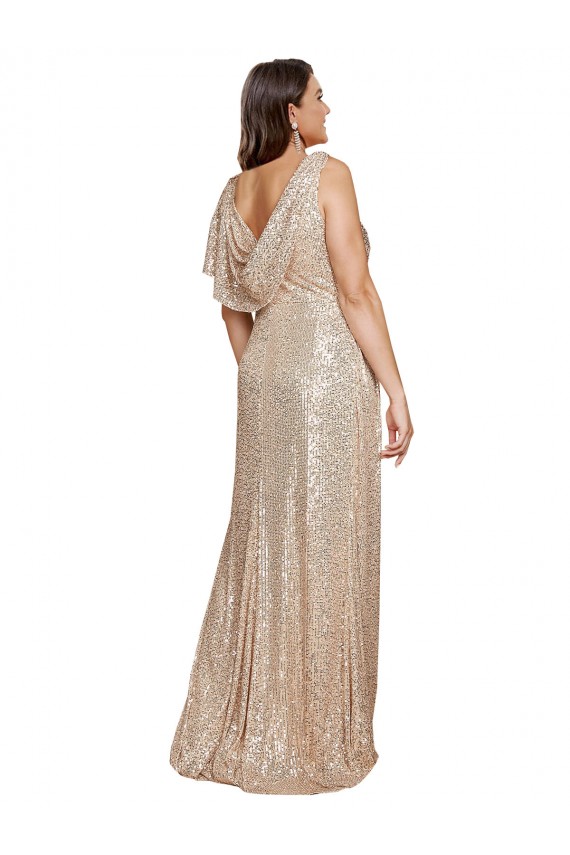 Gold V-Neck Sleeveless A-Line Black Tie Plus Size Evening Dress
